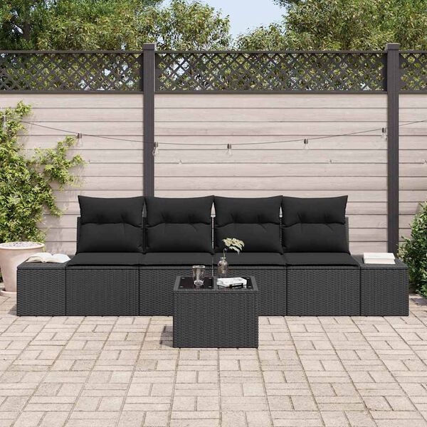 vidaXL Ensemble de canap&eacute; de jardin avec coussin 5 pcs Noir polyrotin
