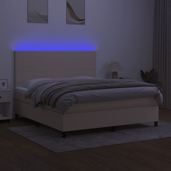 vidaXL Sommier &agrave; lattes de lit et matelas et LED Cr&egrave;me 180x200cm Tissu