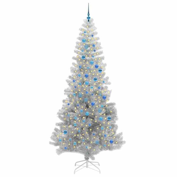 vidaXL Sapin de No&euml;l avec 300 LED avec support Argent 240 cm PET