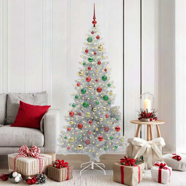 vidaXL Sapin de No&euml;l avec 300 LED avec support Argent 180 cm PET