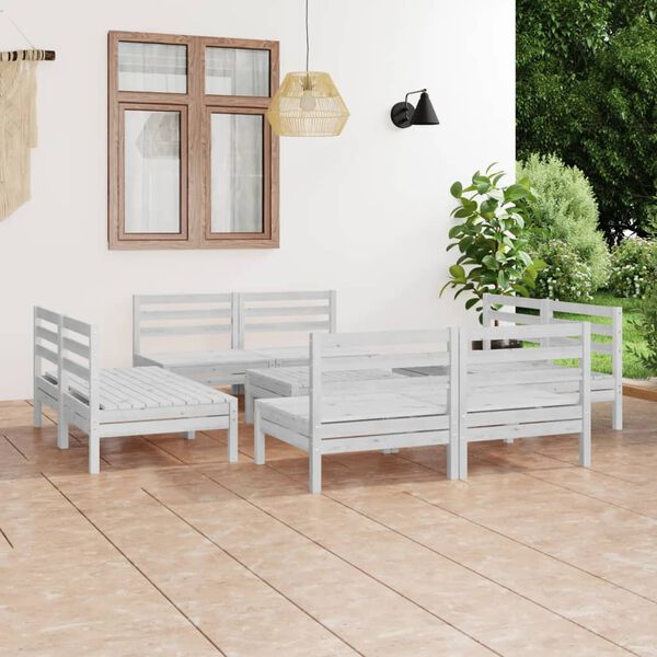 vidaXL Salon de jardin 9 pcs Blanc Bois de pin massif
