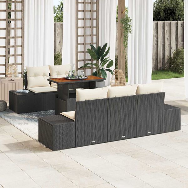 vidaXL Ensemble de canap&eacute; de jardin 6 pcs Noir Poly rotin