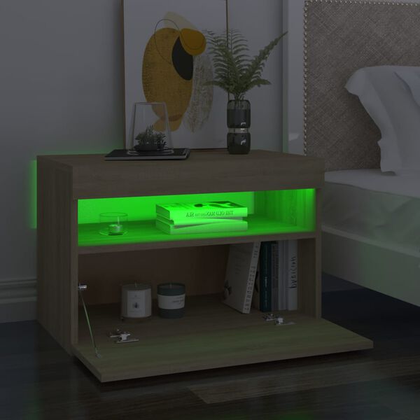vidaXL Table de chevet avec lumi&egrave;res LED ch&ecirc;ne sonoma 60x35x40 cm