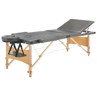 vidaXL Table de massage avec 3 zones Cadre en bois Anthracite 186x68cm