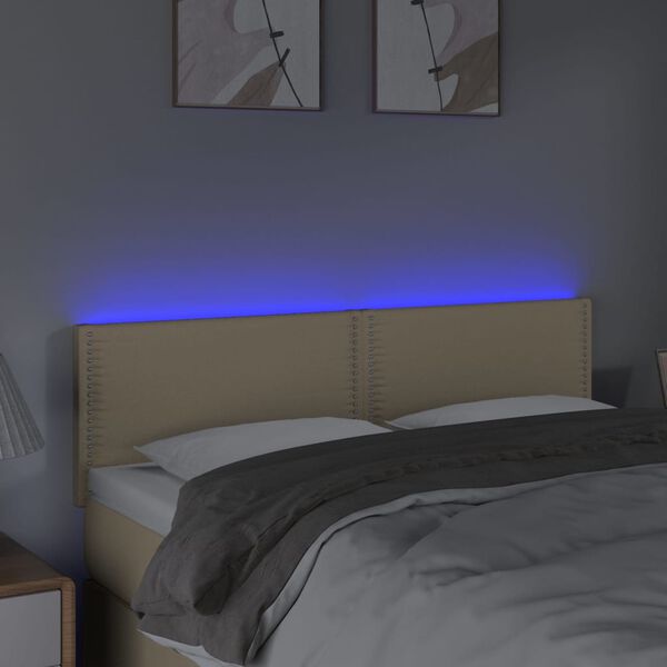 vidaXL T&ecirc;te de lit &agrave; LED Cr&egrave;me 144x5x78/88 cm Tissu