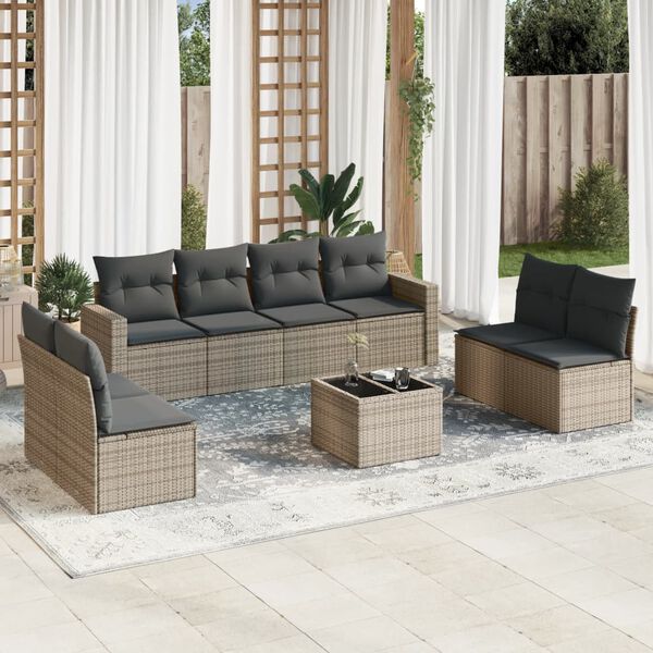 vidaXL Salon de jardin avec coussins 9 pcs beige r&eacute;sine tress&eacute;e