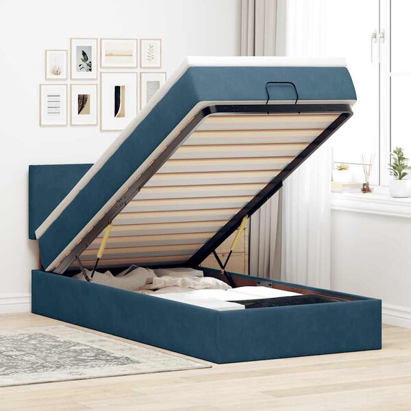 vidaXL Lit ottoman avec matelas et LED bleu fonc&eacute; 80x200cm velours