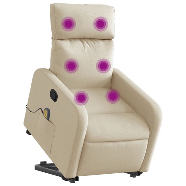 vidaXL Fauteuil inclinable de massage Cr&egrave;me Tissu