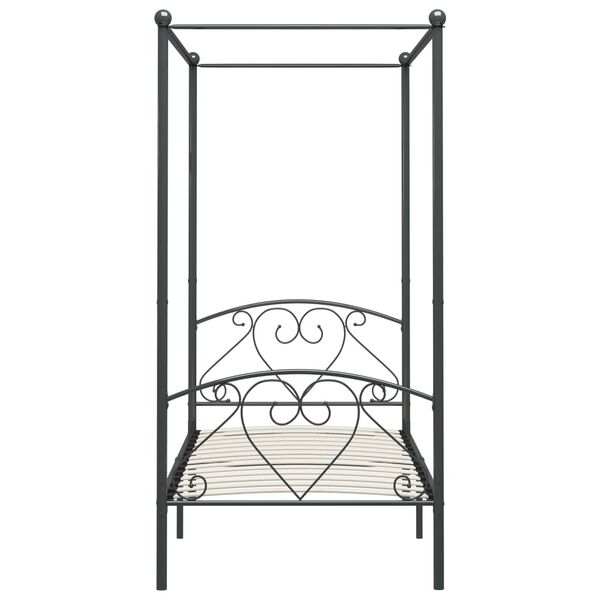vidaXL Cadre de lit à baldaquin sans matelas gris métal 90x200 cm