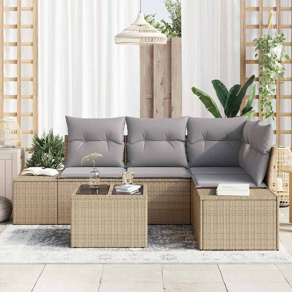 vidaXL Ensemble de canap&eacute; de jardin Beige et Gris clair polyrotin