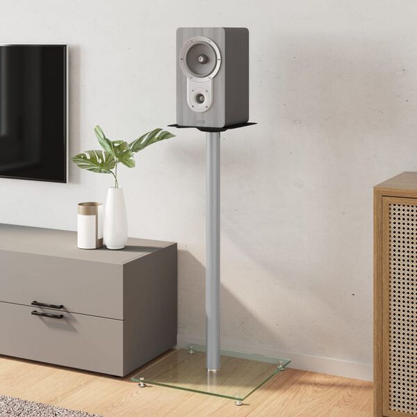 vidaXL Supports de haut-parleurs 2 pcs argenté verre trempé 1 pilier