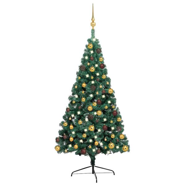 vidaXL Demi-arbre de No&euml;l artificiel pr&eacute;-&eacute;clair&eacute; et boules vert 240 cm
