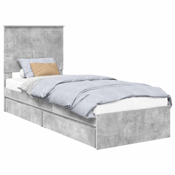 vidaXL Lit de Rangement Gris b&eacute;ton 75 x 190 cm Bois d'ing&eacute;nierie