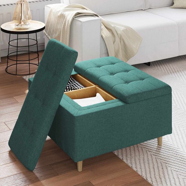 vidaXL Tabouret bouton avec coussin Vert fonc&eacute; 80 x 80 x 45 cm tissu