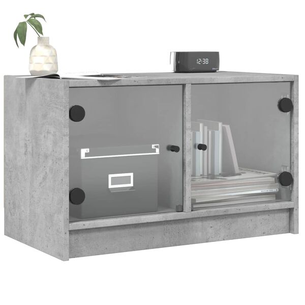 vidaXL Meuble TV avec portes en verre gris béton 68x37x42 cm