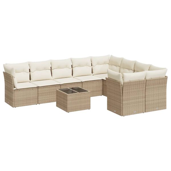 vidaXL Salon de jardin avec coussins 10 pcs beige r&eacute;sine tress&eacute;e