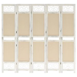 vidaXL Cloison de s&eacute;paration 5 panneaux Cr&egrave;me 175x165 cm Tissu