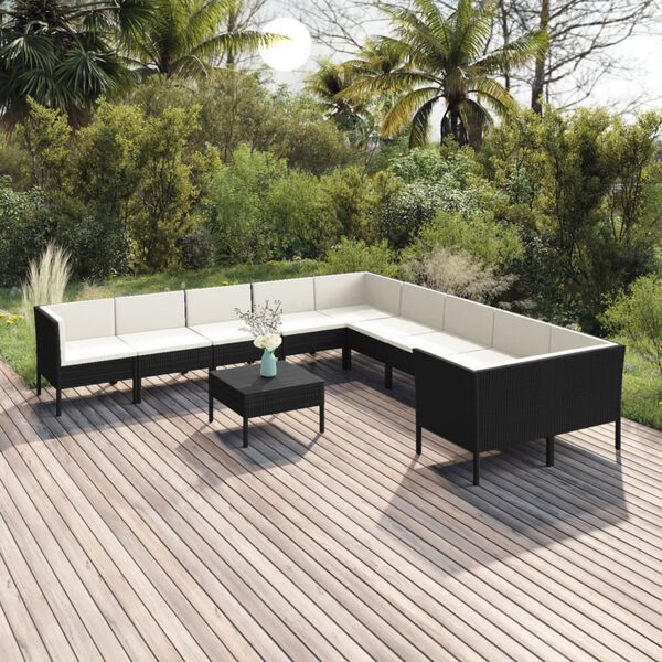vidaXL Salon de jardin 11 pcs avec coussins R&eacute;sine tress&eacute;e Noir