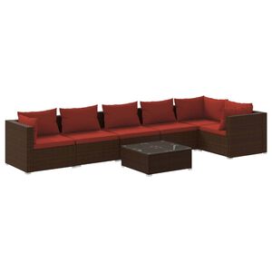 vidaXL Salon de jardin 7 pcs avec coussins R&eacute;sine tress&eacute;e Marron