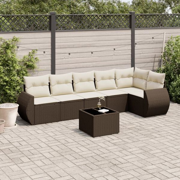 vidaXL Salon de jardin avec coussins 7 pcs marron r&eacute;sine tress&eacute;e