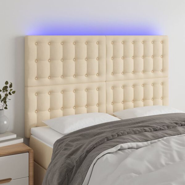 vidaXL T&ecirc;te de lit &agrave; LED Cr&egrave;me 144x5x118/128 cm Tissu