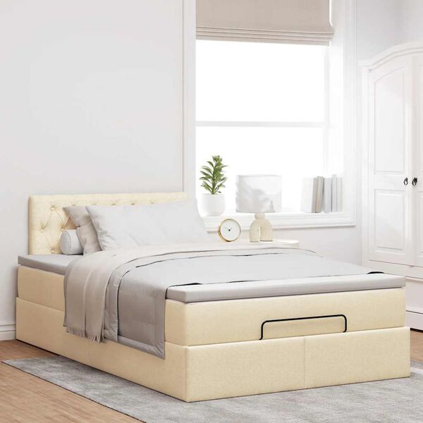 vidaXL Cadre de lit ottoman avec matelas cr&egrave;me 120x190 cm tissu