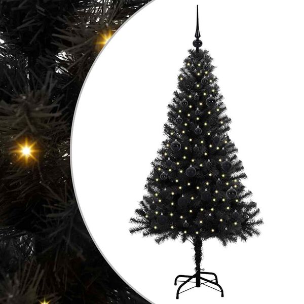 vidaXL Sapin de Noël avec 150 LED avec support Noir 150 cm PVC