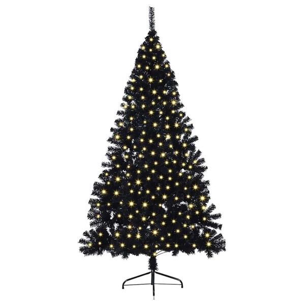 vidaXL Sapin de No&euml;l artificiel pr&eacute;-&eacute;clair&eacute; Noir 210 cm PVC