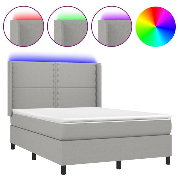 vidaXL Sommier &agrave; lattes de lit matelas LED Gris clair 140x190 cm Tissu