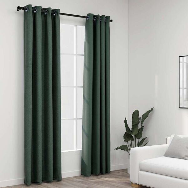 vidaXL Rideaux occultants Aspect lin avec &oelig;illets 2 pcs Vert 140x225cm