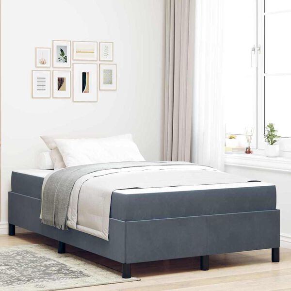 vidaXL Cadre de lit avec matelas Gris foncé 120 x 190 cm tissu