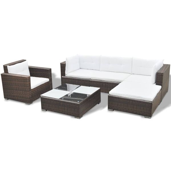 vidaXL Salon de jardin 6 pcs avec coussins R&eacute;sine tress&eacute;e Marron