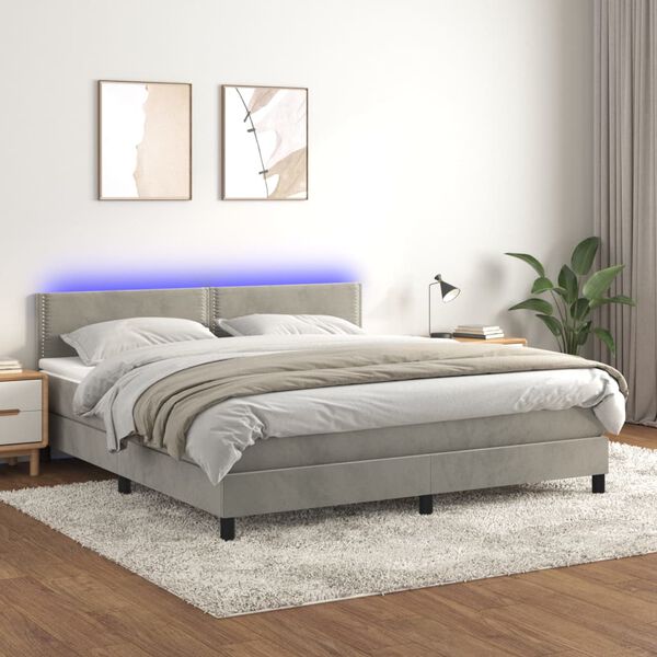 vidaXL Sommier &agrave; lattes de lit avec matelas LED Gris clair 160x200 cm