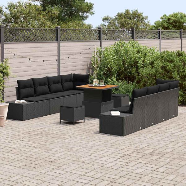 vidaXL Ensemble de canapé de jardin avec coussin 11 pcs Noir polyrotin