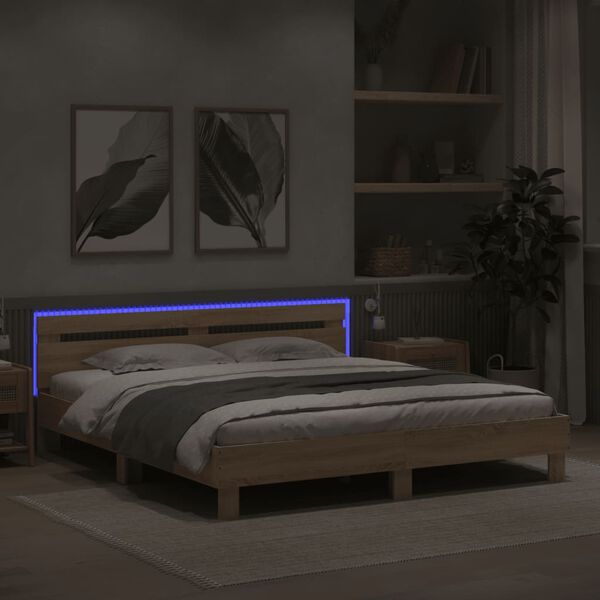vidaXL Cadre de lit avec LED sans matelas chêne sonoma 160x200 cm