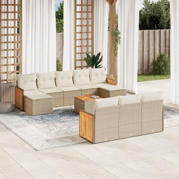 vidaXL Salon de jardin 11 pcs avec coussins beige r&eacute;sine tress&eacute;e
