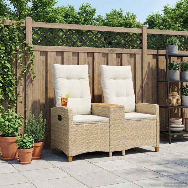 vidaXL Banc inclinable avec table Beige et blanc cr&egrave;me polyrotin