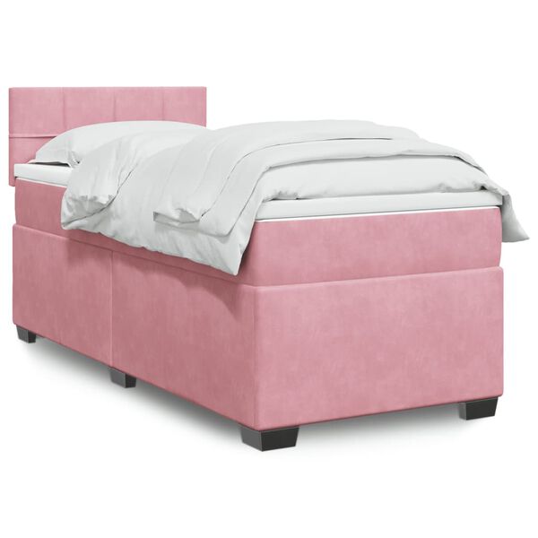 vidaXL Sommier &agrave; lattes de lit avec matelas Rose 100x200 cm Velours