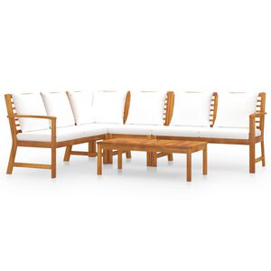 vidaXL Salon de jardin 5 pcs avec coussin Cr&egrave;me Bois d'acacia solide