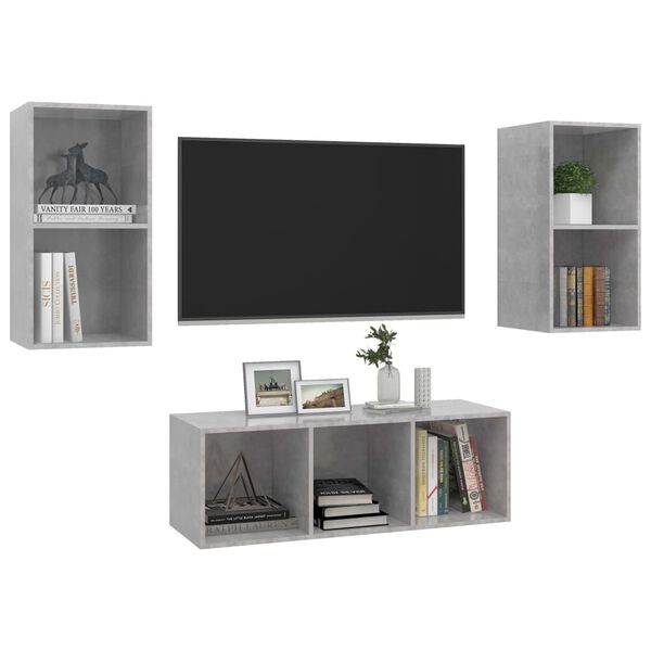 vidaXL Ensemble de meuble TV 3 pcs Gris béton Bois d'ingénierie
