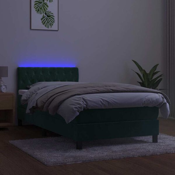 vidaXL Sommier &agrave; lattes de lit avec matelas et LED Vert fonc&eacute; 90x200cm