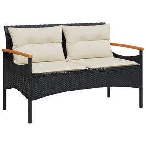 vidaXL Banc de jardin avec coussins 116x62,5x74 cm noir r&eacute;sine tress&eacute;e
