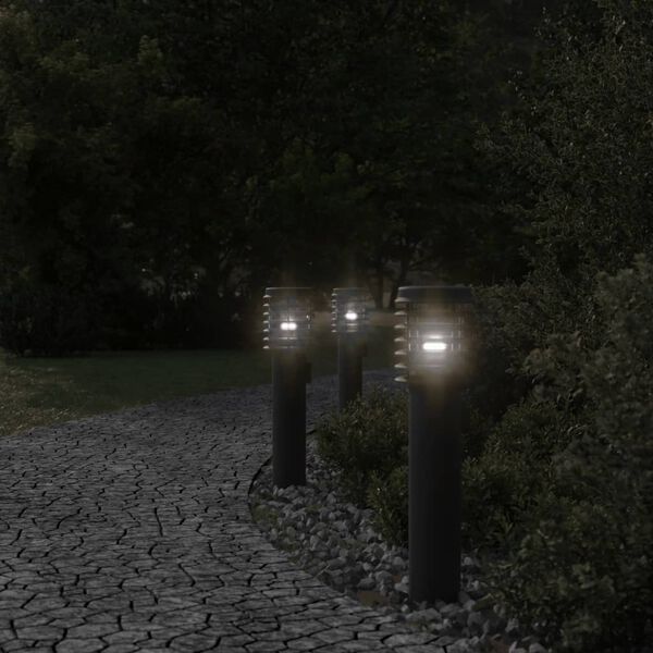 vidaXL Lampadaires d'ext&eacute;rieur avec sortie 3 pcs noir acier inoxydable