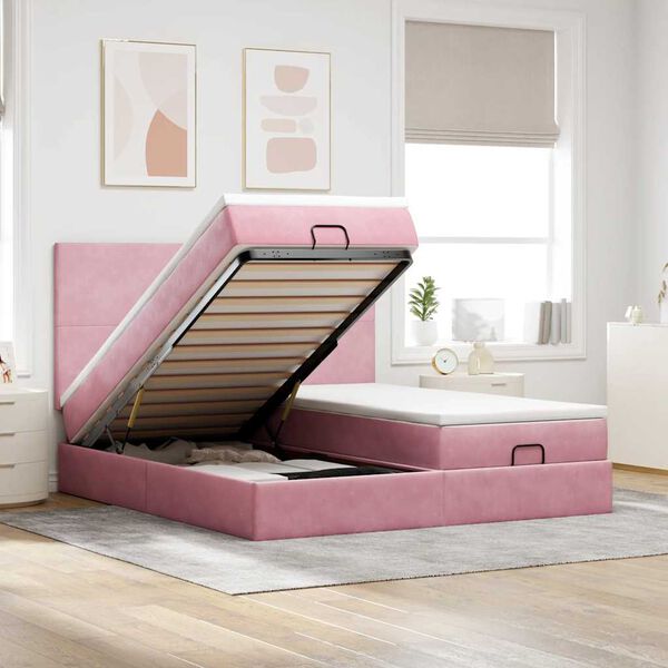 vidaXL Cadre de lit ottoman avec matelas rose 160x200 cm velours