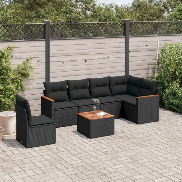 vidaXL Salon de jardin 7 pcs avec coussins noir r&eacute;sine tress&eacute;e