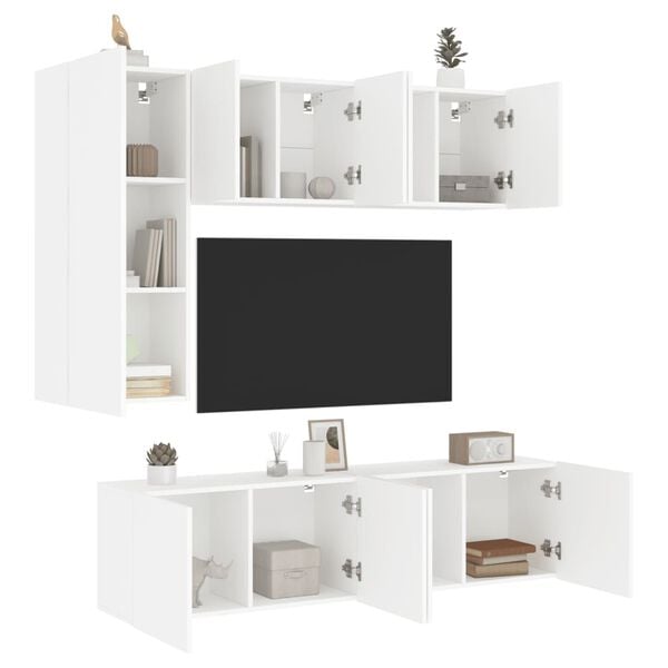 vidaXL Unit&eacute;s murales TV 5 pcs blanc bois d'ing&eacute;nierie