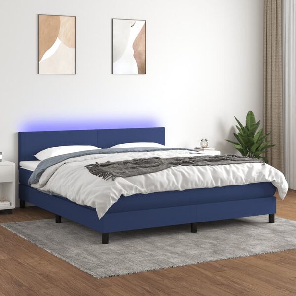 vidaXL Sommier &agrave; lattes de lit avec matelas LED Bleu 160x200 cm Tissu