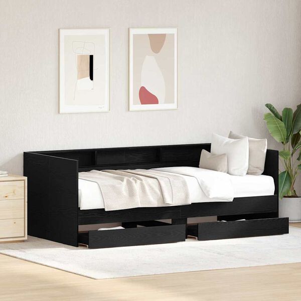 vidaXL Lit d'appoint Ch&ecirc;ne noir 90 x 200 cm Bois d'ing&eacute;nierie
