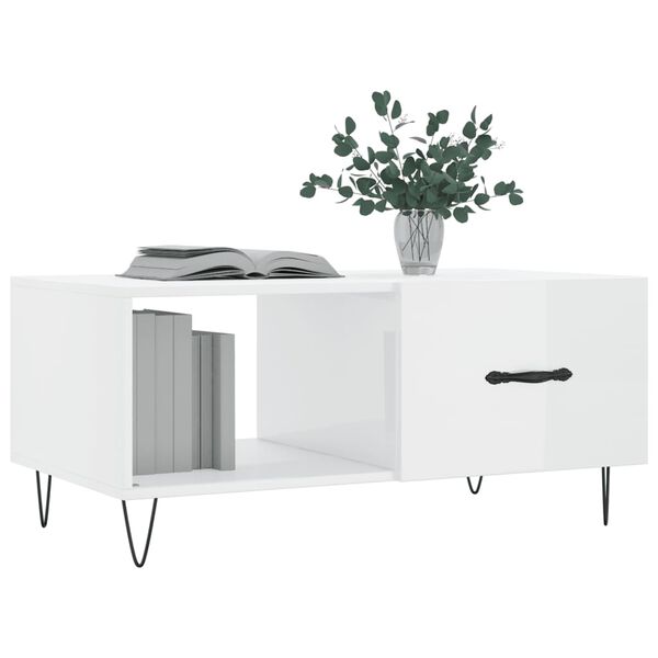 vidaXL Table basse Blanc brillant 90x50x40 cm Bois d'ing&eacute;nierie