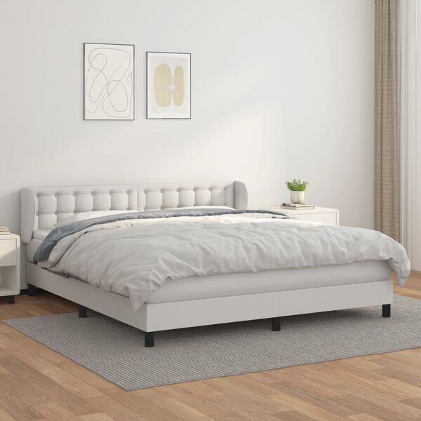 vidaXL Sommier &agrave; lattes de lit avec matelas Blanc 160x200cm Similicuir